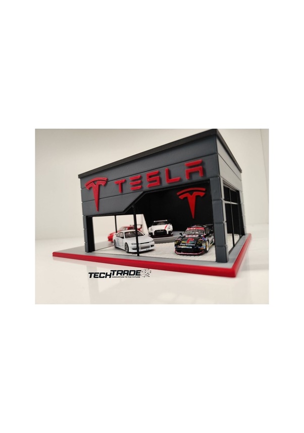 Resim Tesla Diecast Showroom Garaj Diorama 1:64 Ölçek 