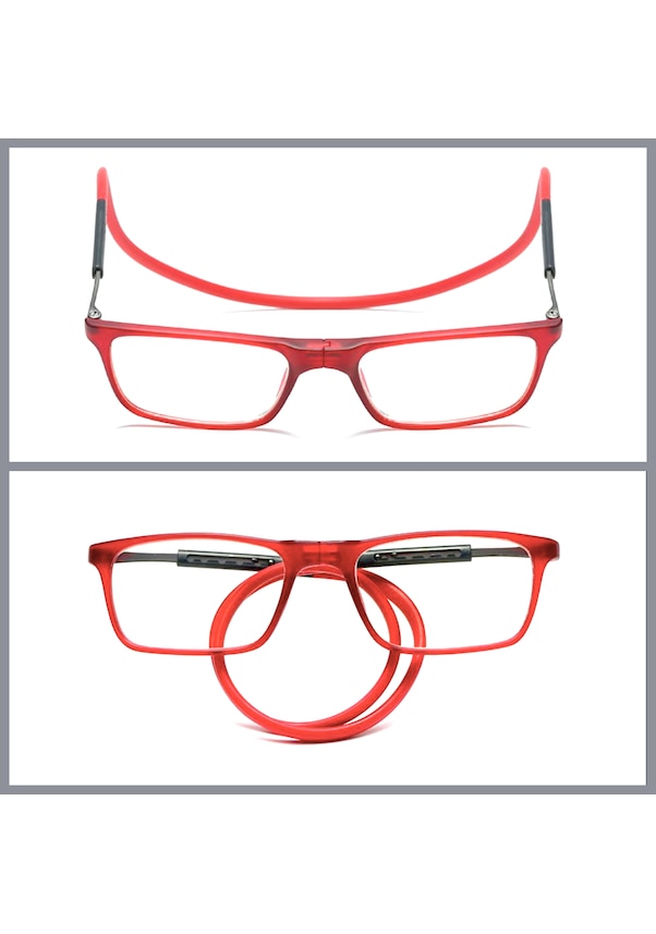 Omeniv Kırmızı Yumuşak Kordonlu Camlı Gözlük Mıknatıslı Çerçeve