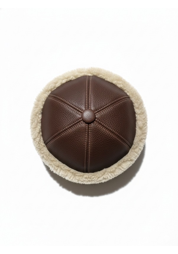 Resim Okcubaba El Yapımı Hakiki Deri Kürklü Kahverengi Börk - Soğuk Geçirmez Geleneksel Başlık 