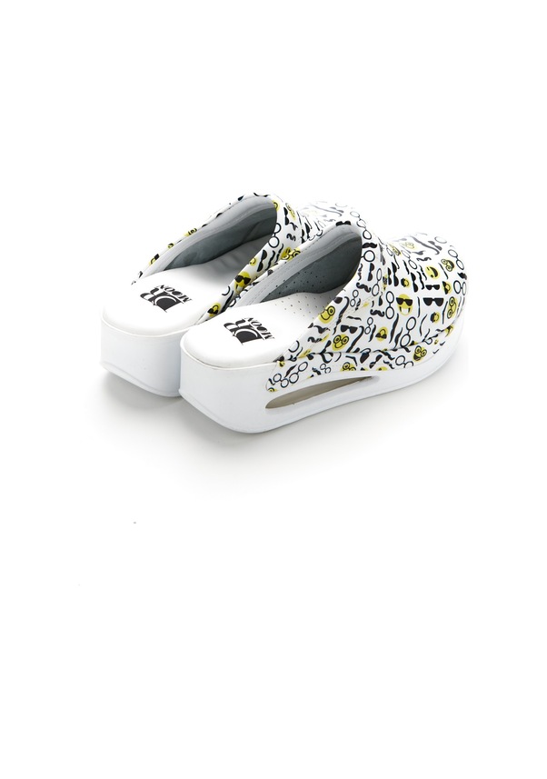 Resim Drmoon Emoji Desenli Airmax Taban Hakiki Deri Sabo Kadın Terlik Beyaz 