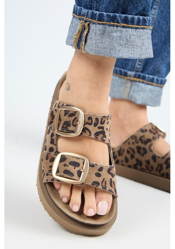 Resim İrene Platform Deri Kadın Terlik Leopar-7125 Leopar 