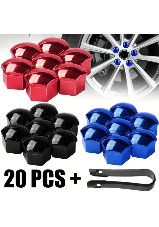 Resim Gaojunshop01 Mavi 17mm 20 Adet Jant Somun Kapakları Ve Çıkarma Aleti 