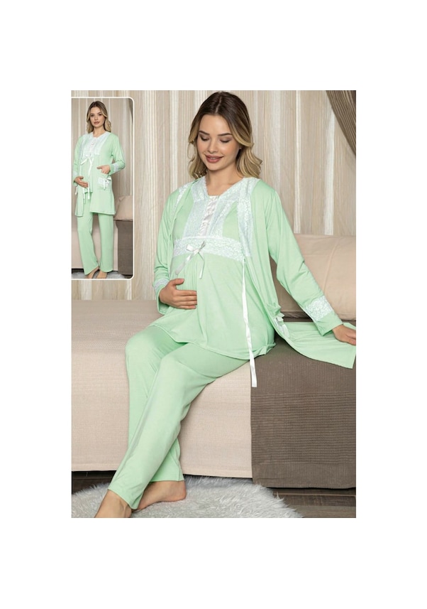 Quillingseti Jenika 47076 Kadın Açık Yeşil Lohusa Pijama Takımı