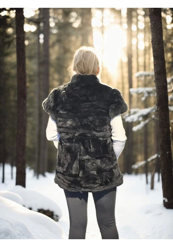 Resim Kadın Kolsuz Hakiki Kürk - Siyah Siyah 