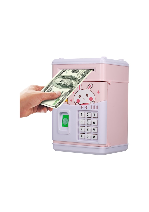 Resim Xiyyadms Pink Rabbit Para Kazanma Kutusu, Parmak İzi Şifre İle Otomatik Kapı, Müzik Özelliği, Pil Gerektirir Pil Dahil Değil 