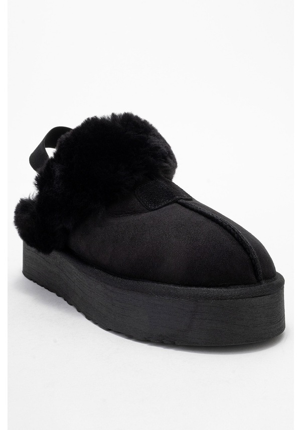 Resim Luvi Shoes Olessa Siyah Hakiki Deri Süet Kadın Kürklü Terlik Siyah 