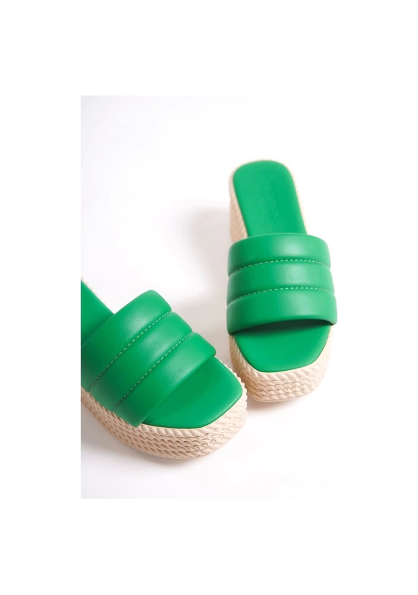 Resim Mendal Yeşil Cilt Dolgu Topuk Terlik Çok Renkli 