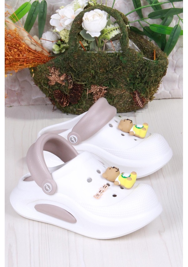 Resim Fort E468 Bella Beyaz Camel Eva Malzeme Sabo Doktor Medikal Aşçı Günlük Burnu Kapalı Terlik Beyaz 