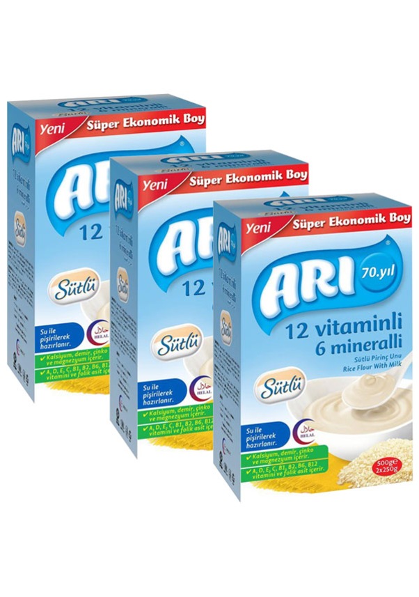 Arı 12 Vitaminli 6 Mineralli Sütlü 6+ Ay Pirinç Unu 3 x 500 G Arı 12 Vitaminli 6 Mineralli Sütlü 6+ Ay Pirinç Unu 3 x 500 G
