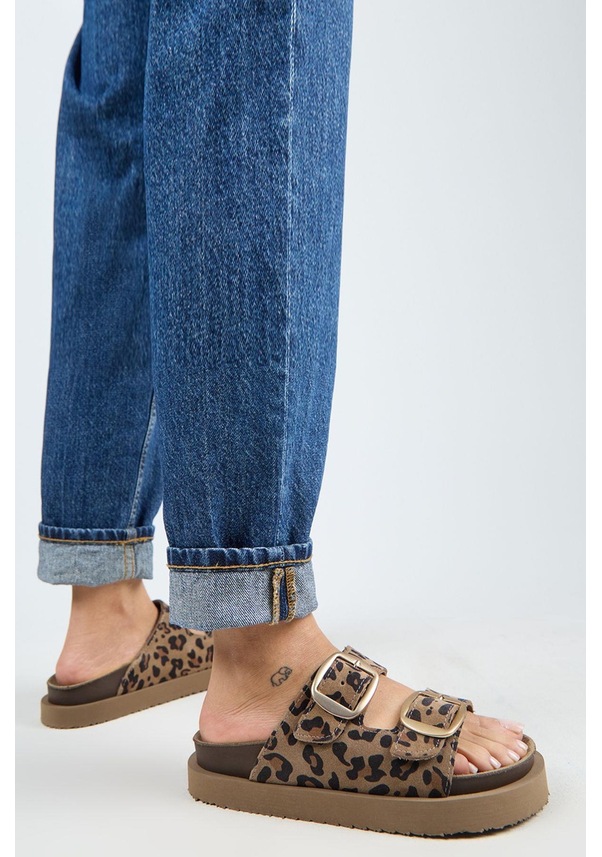 Resim İrene Platform Deri Kadın Terlik Leopar-7125 Leopar 