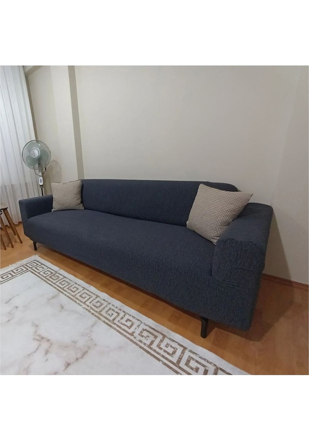 Resim Jakarlı 3 3 1 1 Antrasit Lastikli Kanepe Örtüsü Lastikli Koltuk Örtüsü Koltuk Kılıfı Takımı Antrasit 