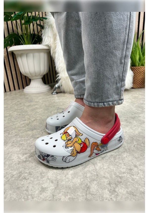 Resim Günlük Anne Kız Terlik Sabo Hemşire Doktor Aşçı Sandalet Desenli Taban Crocs Crf-8246 Bunny 