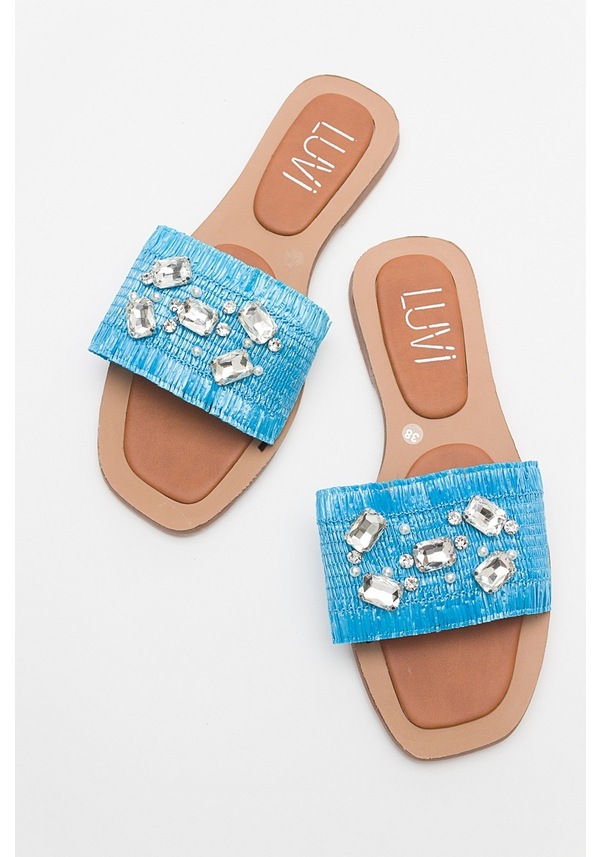 Resim Luvishoes Norve Bebe Mavi Hasır Taşlı Kadın Terlik Bebe Mavi 