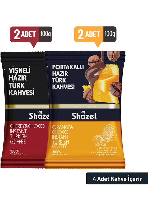 Shazel Portakallı Hazır Türk Kahvesi 2 X 100 G + Vişneli Hazır Türk 