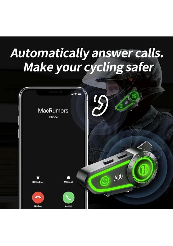 Resim Miaxtreme A30 2x Eşleşmeli Intercom Motor Kurye Kask Bluetooth Kulaklık 