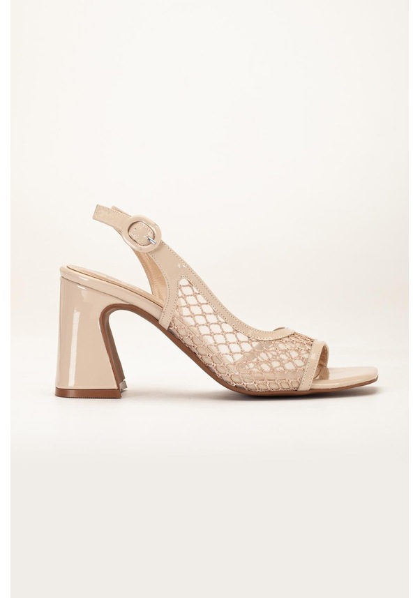 Resim Kadın Topuklu Sandalet Ten Yan Fileli Rugan-3875 Ten 