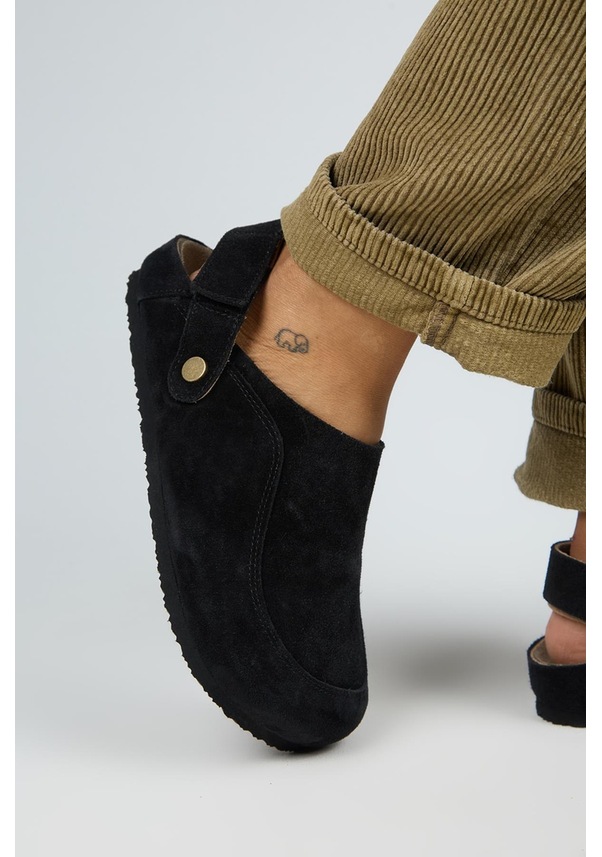 Resim Lina Kadın Hakiki Deri Düz Arkadan Bantlı Sabo Terlik-10492 Siyah 