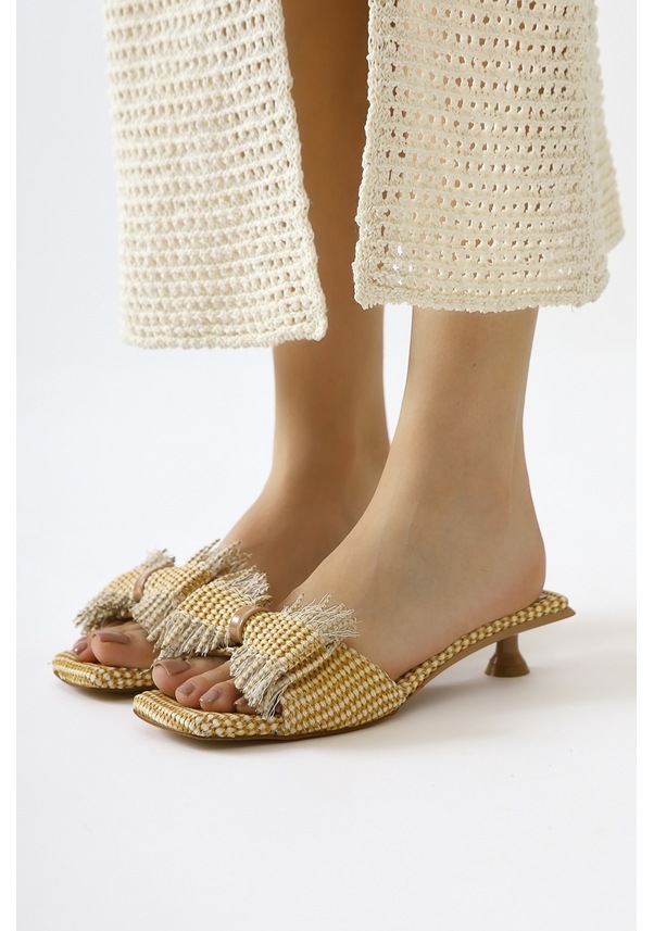 Resim Tonka Nud Hasır Fiyonk Bantlı Kısa Topuklu Terlik 001 