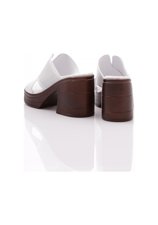 Resim Dgn 1006 Kadın Çapraz Şeritli Topuklu Terlik Beyaz 