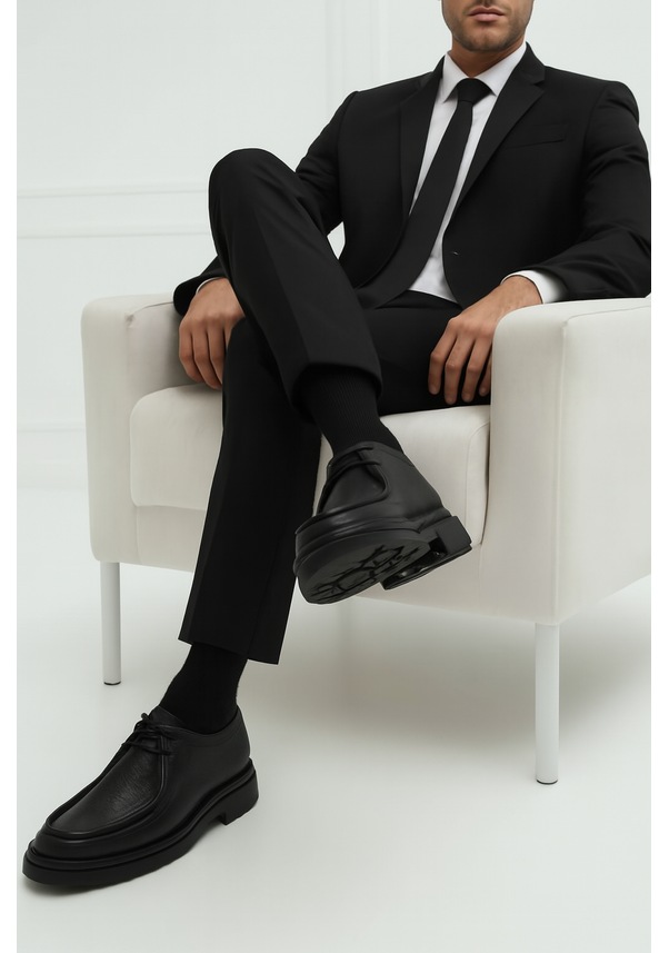 Resim Growish Gr0399 Hakiki Floter Deri İtalyan Tasarım Eva Yüksek Taban Koku Yapmaz Spor Klasik Ayakkabı Siyah 