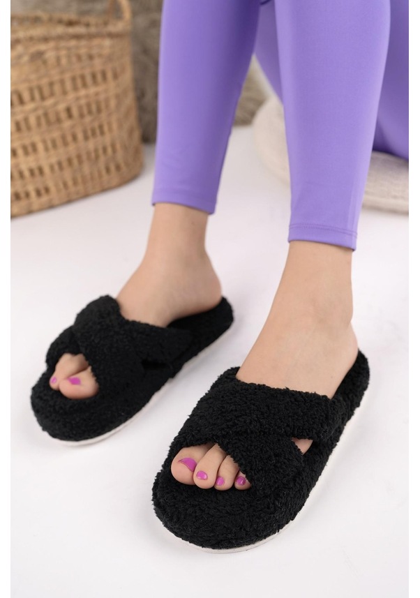 Resim Modafrato Havlu Çapraz Kadın Ev Terliği Kışlık Terlik Ses Yapmaz 001 