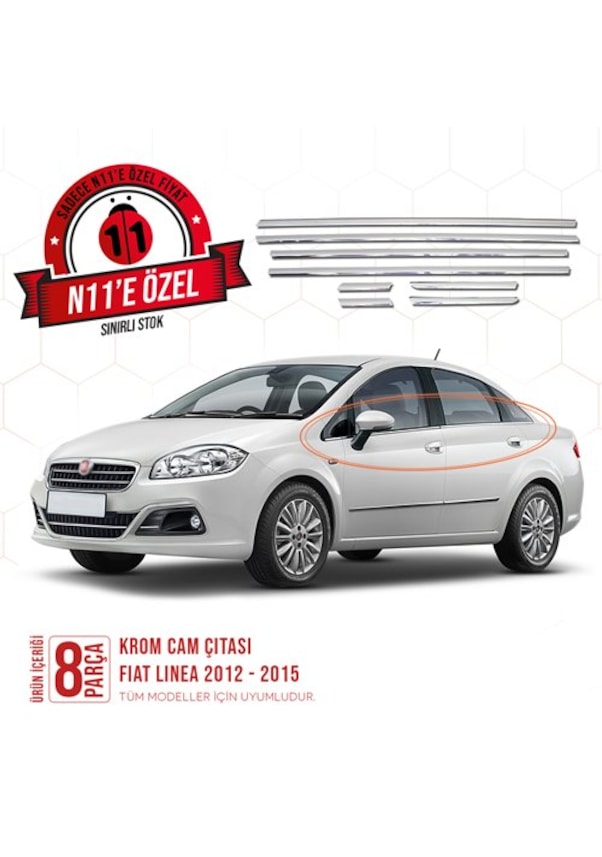intakrom Fiat Linea Krom Cam Çıtası 8 Parça 2012 ve Üzeri