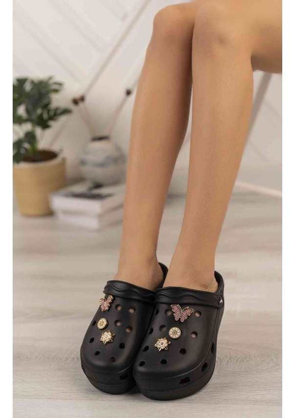 Resim Taş Tokalı Yumuşak Tabanlı Kadın Terlik Siyah Siyah 