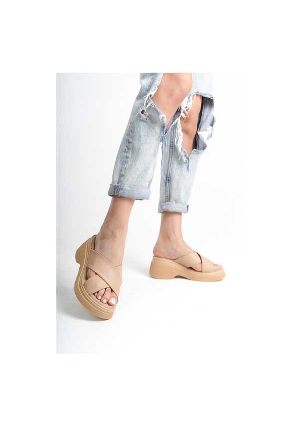 Resim Kadın Lotus Çapraz Detaylı Cofort Kalın Topuklu Terlik 001 