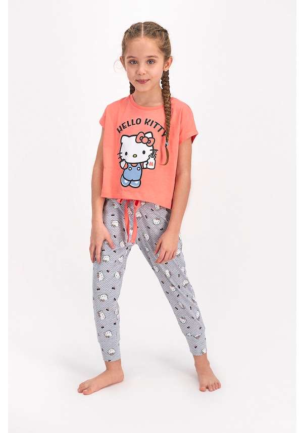 Hello Kitty Lisanslı Şeftali Kız Çocuk Kısa Kol Pijama Takımı