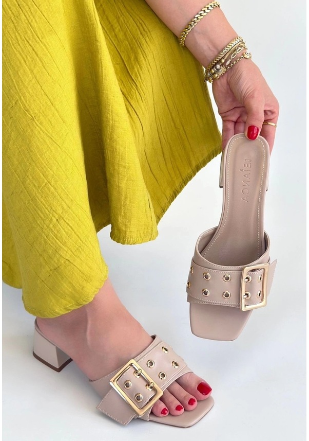 Resim Biçomi Ciey Bej Cilt Topuklu Terlik Çok Renkli 