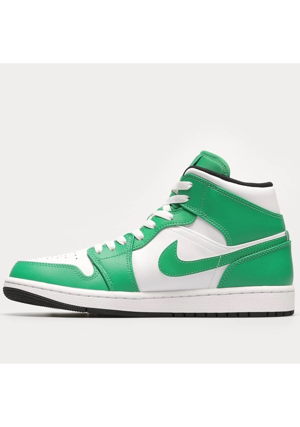 Resim Nike Air Jordan 1 Mid Leather Sneaker Hakiki Deri Bilekli Günlük Spor Ayakkabı Beyaz Yeşil 