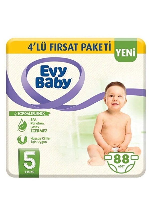 Evy Baby Bebek Bezi 5 Numara Junior 4'lü Fırsat Paketi 88 Adet