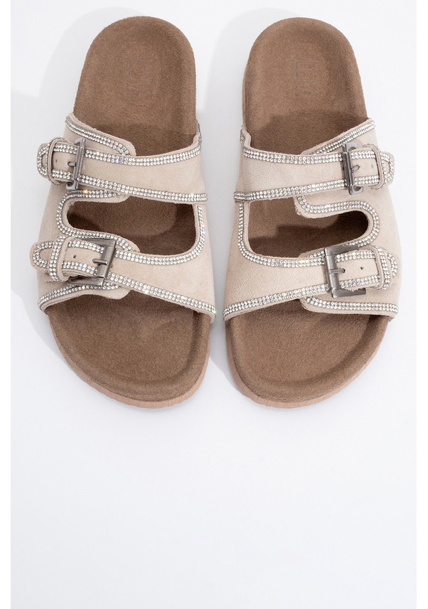 Resim Luvi Shoes Allen Bej Taşlı Hakiki Deri Süet Kadın Terlik Bej 
