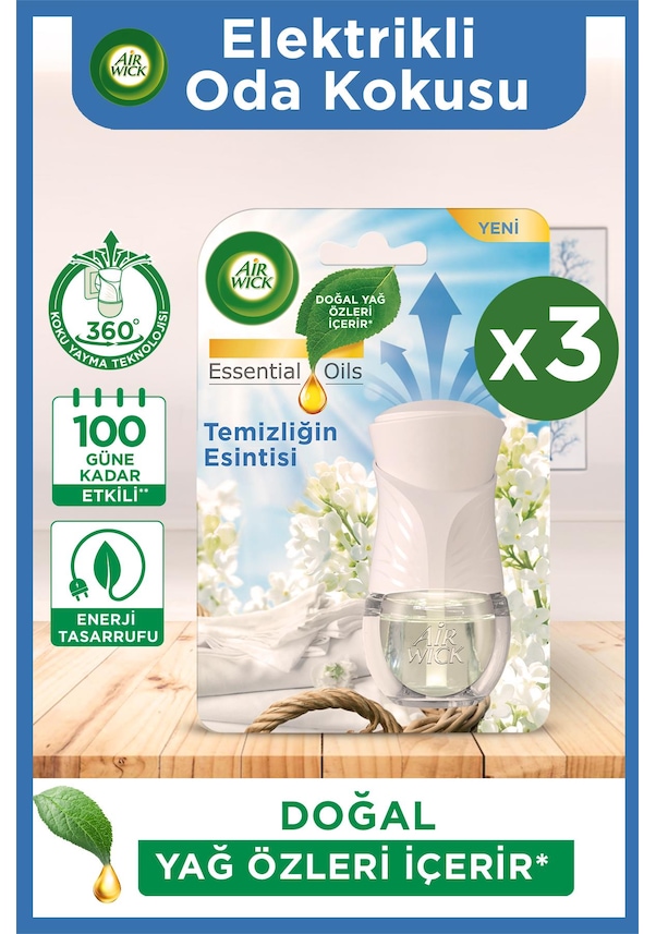 Air Wick Elektrikli Oda Kokusu Kit (Cihaz+Yedek Temizliğin Esintisi) x 3