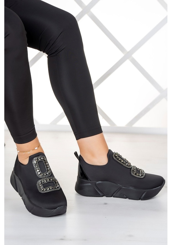 Resim Erkan Saçmacı Almendra Siyah Streç Taşlı Sneaker Siyah 