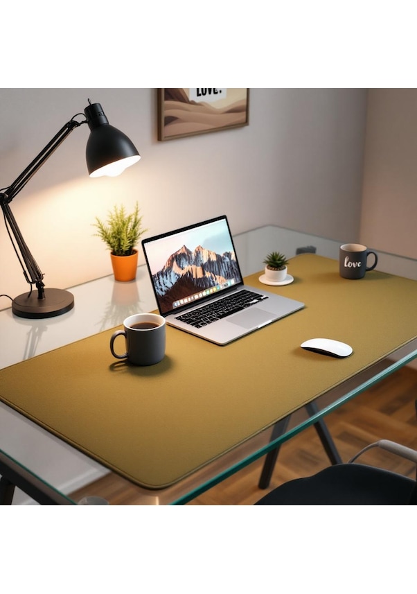 Resim Mouse Pad Sarı Masa Matı 80x320cm Suni Deri Desk Mat Ofis Dekor 80 Cm 320 Cm 