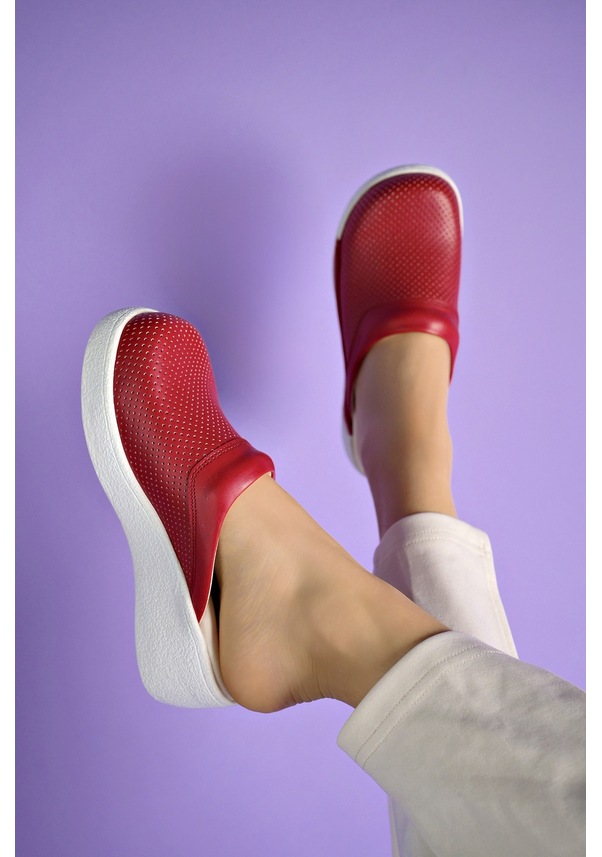 Resim Ortopedik Hakiki Deri Sabo Terlik Kırmızı 