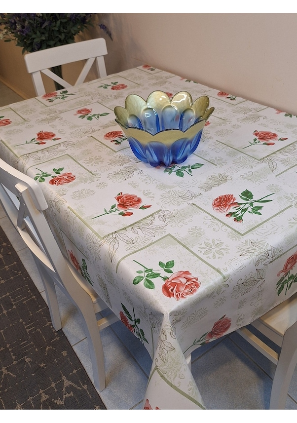 Resim Elyaflı Pvc Muşamba - Desenli Silinebilir Masa Örtüsü Mor 130 X 150 