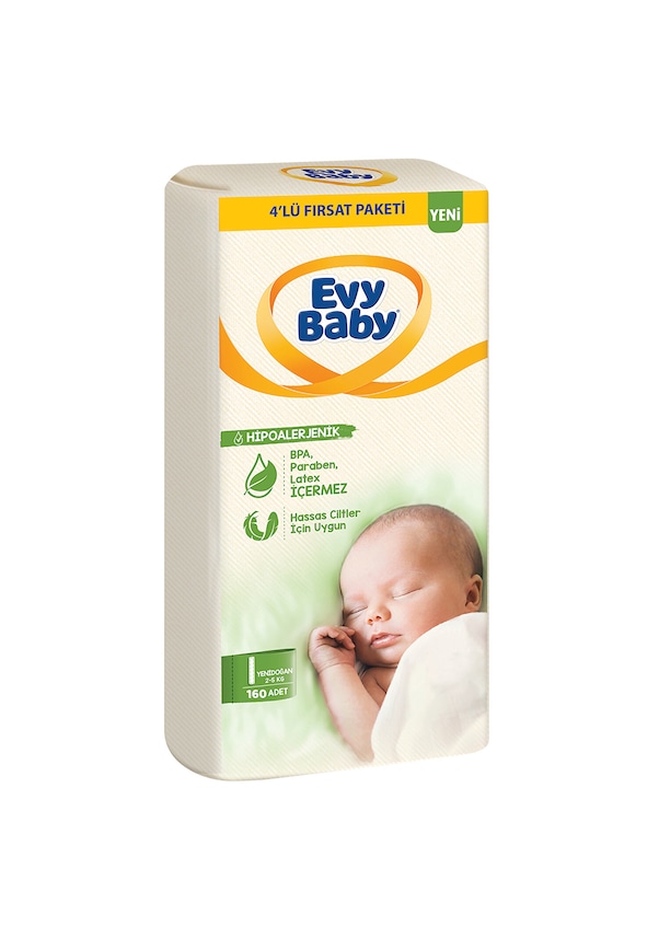 Evy Baby Yenidoğan Bebek Bezi 1 Numara 4'lü Fırsat Paketi 160 Adet