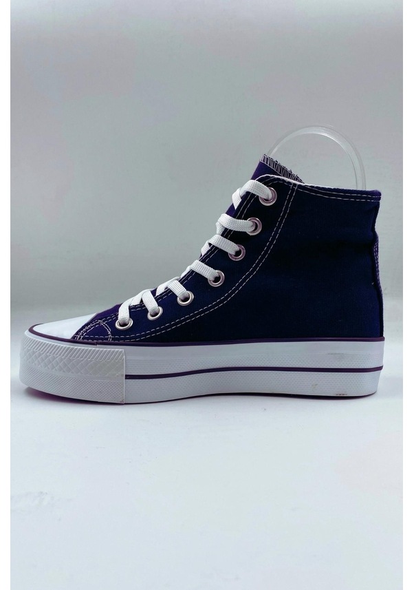 Resim SkyStride Kalın Tabanlı Lacivert Boğazlı Uzun Keten Spor Ayakkabı Lacivert 