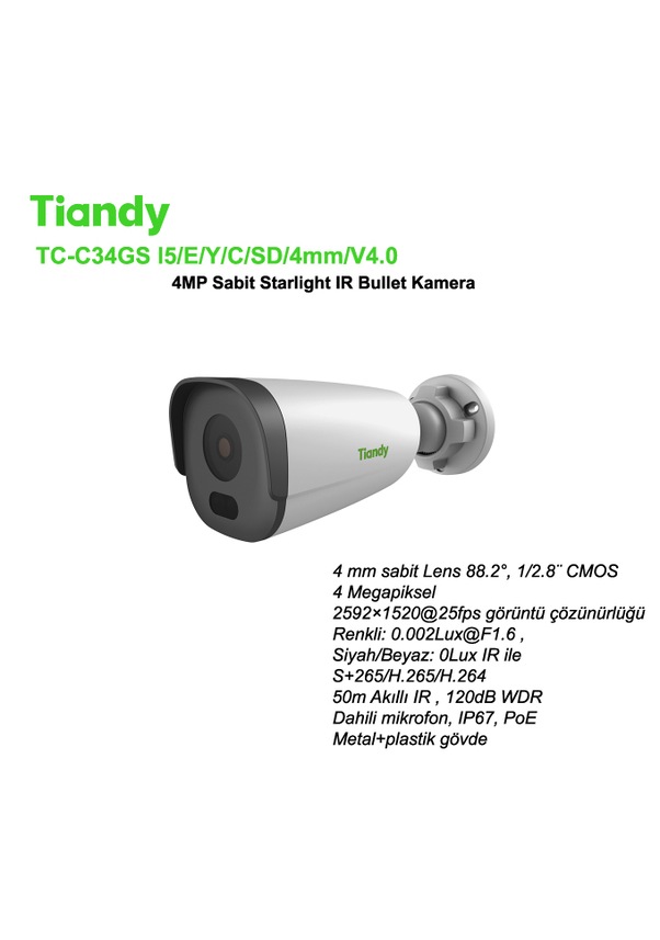 TC-C34GS I5/E/Y/C/SD/4mm/V4.0 4MP Sabit Starlight IR Bullet Fiyatları ...