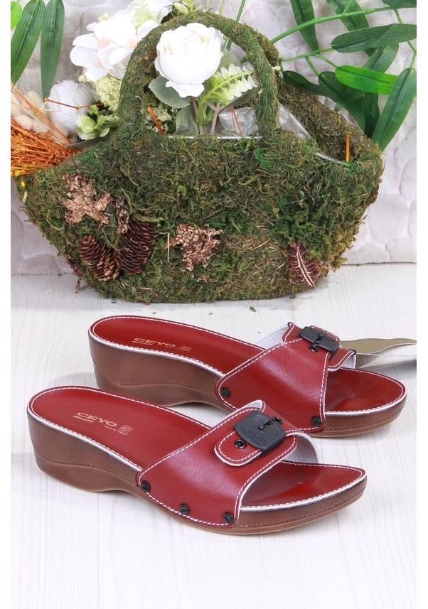 Resim Ceyo Minelli Topuklu Kırmızı Ortapedik Dolgu Topuk Kadın Terlik Kırmızı 