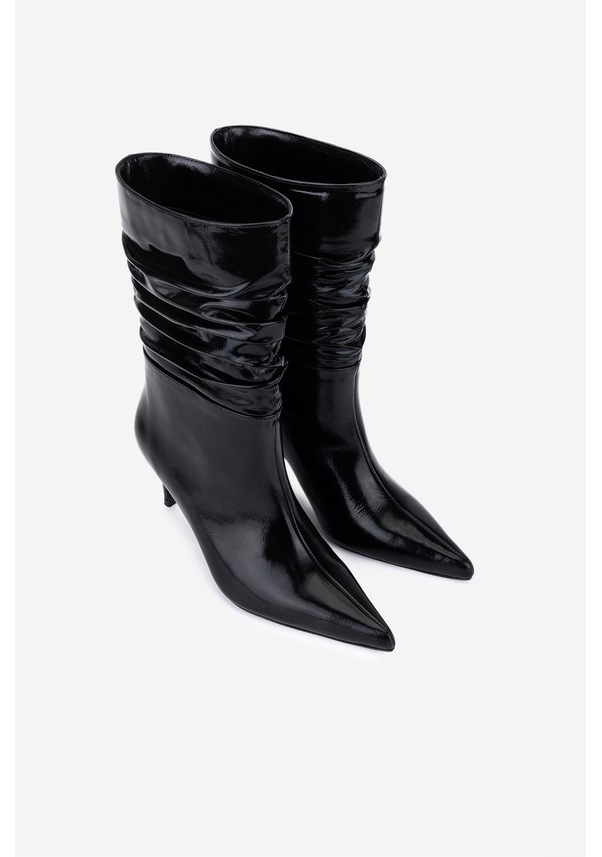 Resim Valmenti Kadın Hakiki Deri Siyah Kırışık Rugan Topuklu Bot 1074 561 Bn Bot Sk25-26 Sıyah Krsk Rgn Siyah-rugan 