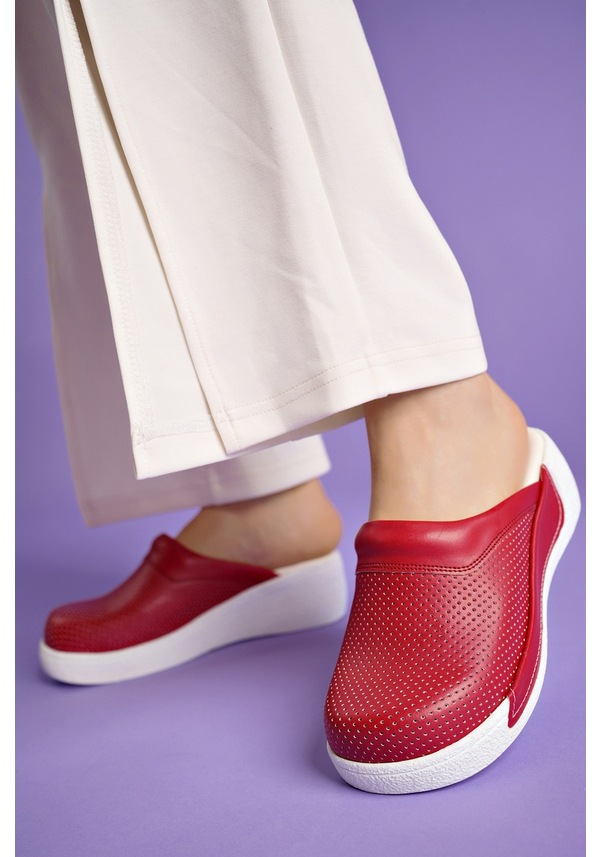 Resim Ortopedik Hakiki Deri Sabo Terlik Kırmızı 