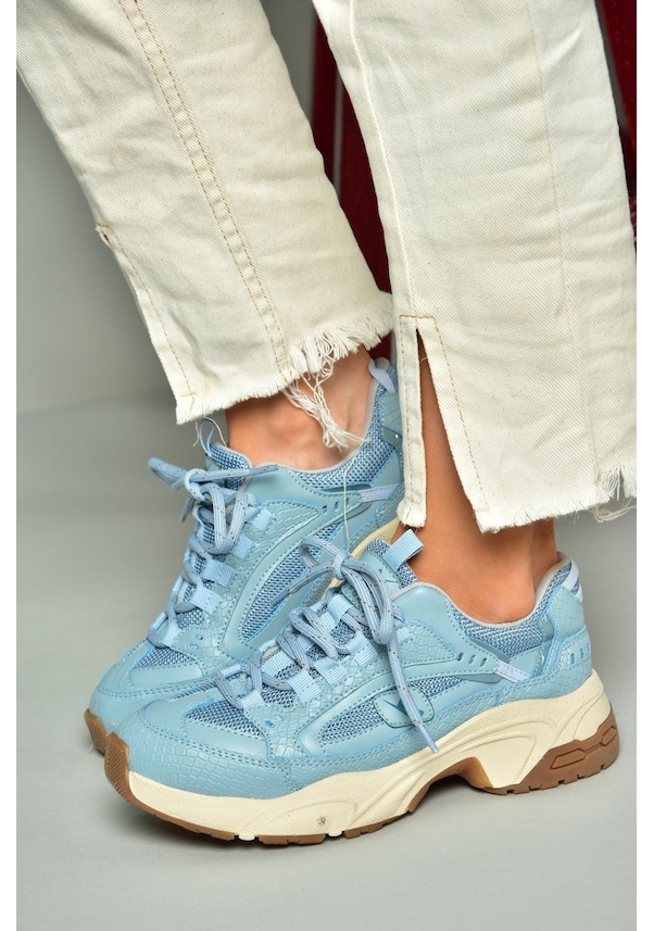 Resim Fox Shoes U312414209 Mavi Kalın Tabanlı Spor Ayakkabı Sneakers Mavi-suni Deri Çok Renkli 