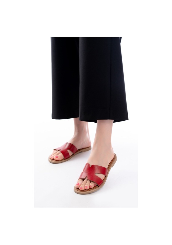 Resim 169-6100 Kırmızı Ortopedik Hakiki Deri Kadın Terlik Kırmızı 