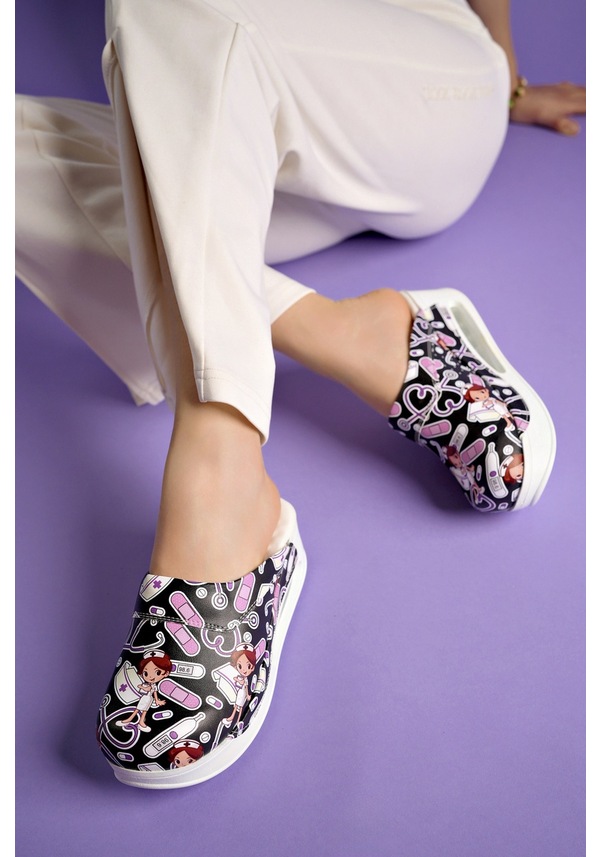 Resim Desenli Ortopedik Hakiki Deri Sabo Terlik 