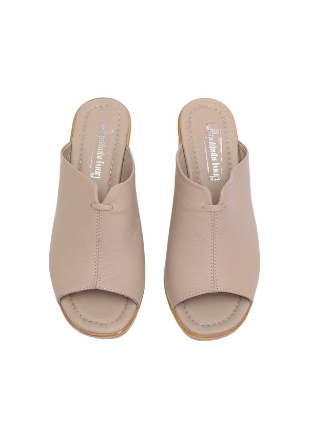 Resim Elit Koc22-10 Kadın Hakiki Deri Topuklu Terlik Bej Bej 