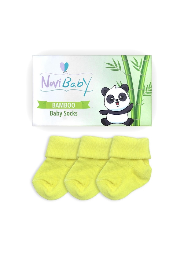 Novibaby 3'lü Bambu Yenidoğan Bebek Çorabı I Lemon I 0-6 ay GU8408