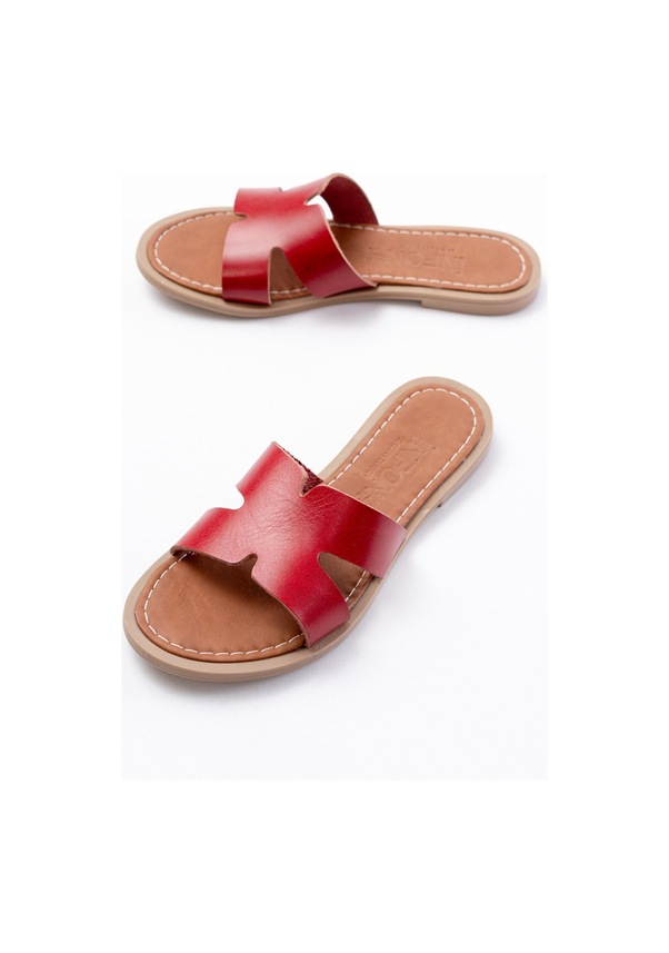 Resim 169-6100 Kırmızı Ortopedik Hakiki Deri Kadın Terlik Kırmızı 